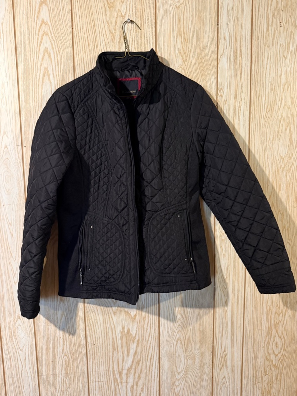 Weatherproof Black Quilted Jacket with Red Trim